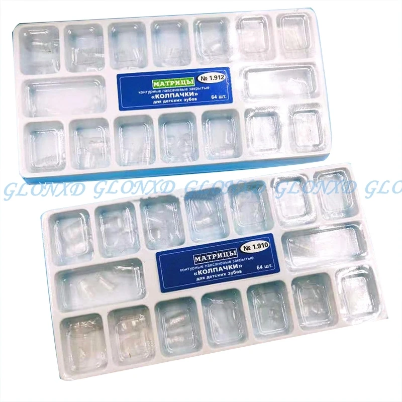 64pcs/Box Dental Anterior Transparent Crowns For Adult/Kids Matrices Matrix Upper And Low TOR BM 1.910/1.912