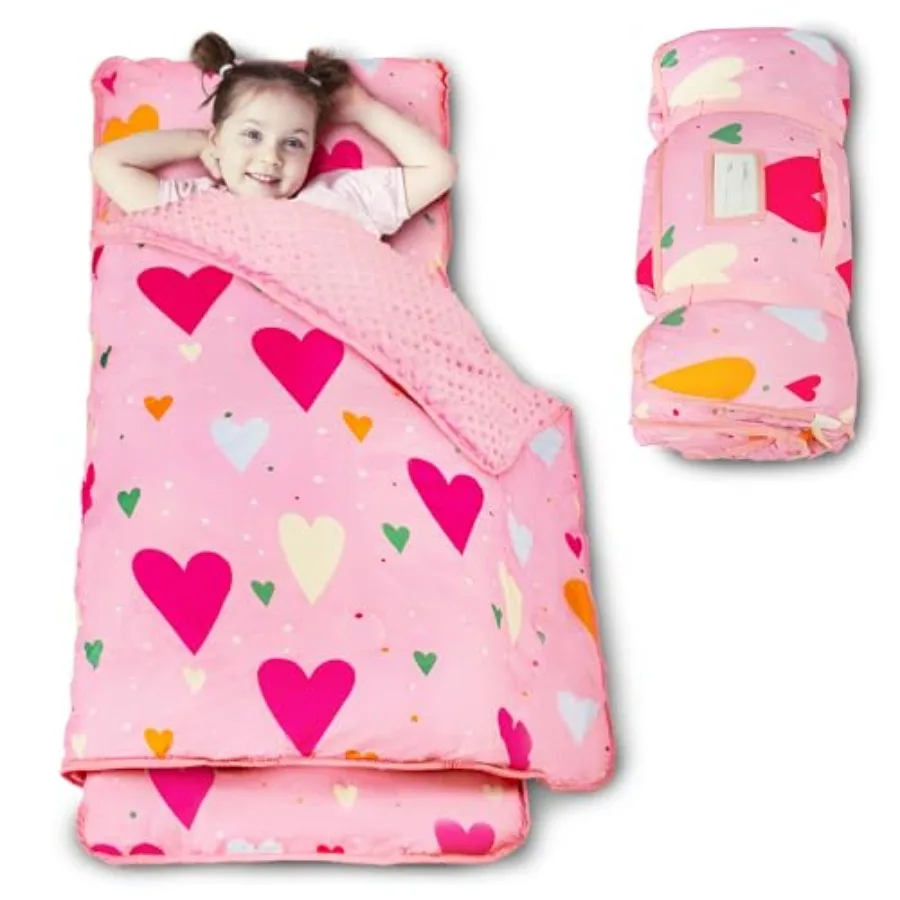 

Toddler Nap Mat with Pillow and Minky Blanket, Large 55"x35" Sleeping Bag, Washable, Lightweight, Easy to Roll, Perfect for Pre