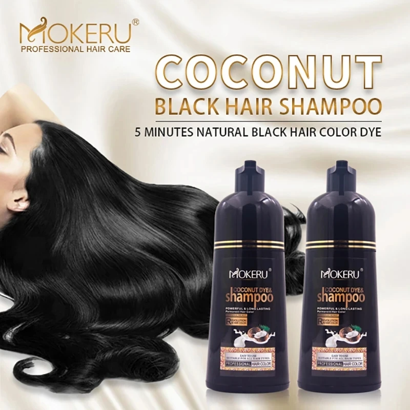 Mokeru 500ml Organic Permanent Hair Color Shampoo with Natural Coconut Oil Essence for Covering Gray Hair and Black Hair Dyeing