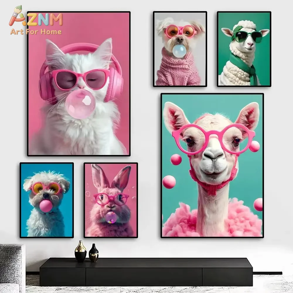 Vibrant Animal Bubble Fashion Tiger Painting Calligraphy   Canvas Poster living room bedroom bar aesthetic decoration