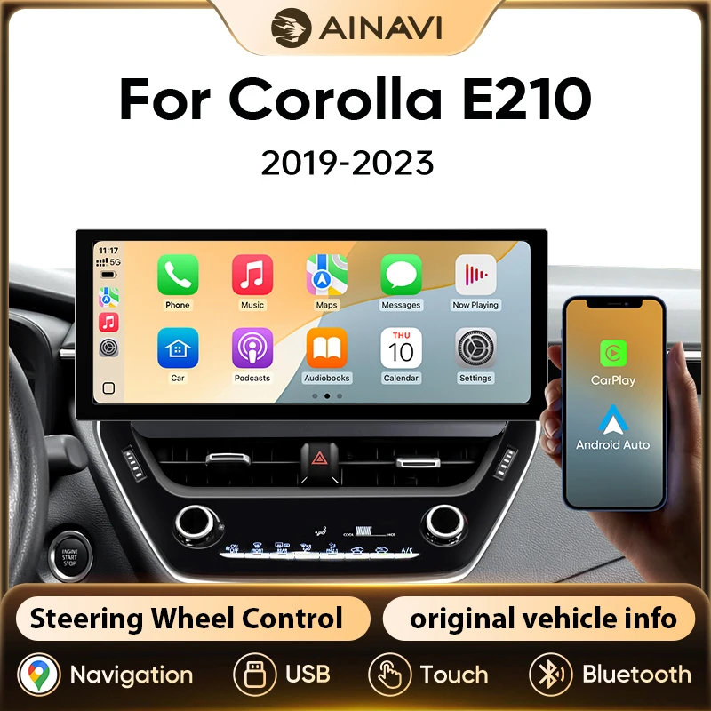 Autoradio AINAVI 12.3 pour Toyota Corolla 2019-2026 E210, CarPlay sans fil, Android Auto, Bluetooth, 4G, écran Ultra HD 2K, système multimédia automobile, écran CarPlay pour voiture, autoradio, radio de voiture, CarPlay pour voiture 12.3 pouces