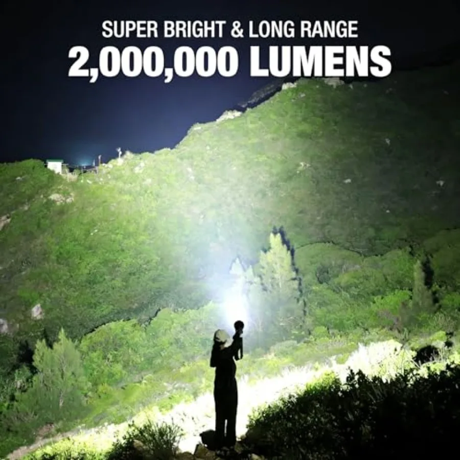 Rechargeable Spotlight, 2000000 Lumens Super Bright Spot Light, LED Handheld Spotlights Flashlight with 3 Color Lenses and Fold