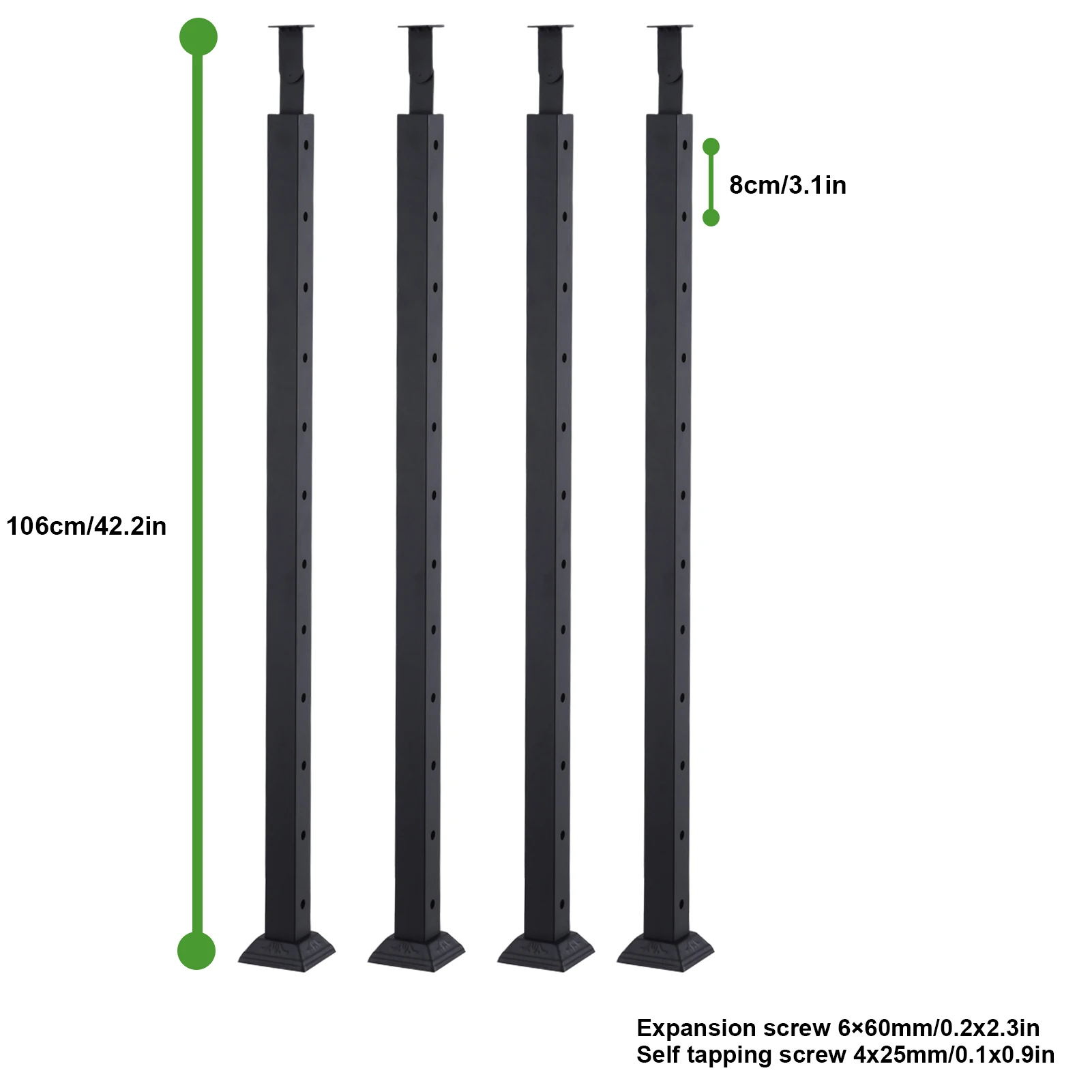 Cable Railing Post, 4 Pieces Decking Railings, Black Finish Fence Rail Post for Steps, Balcony, Staircase, Pool Fence