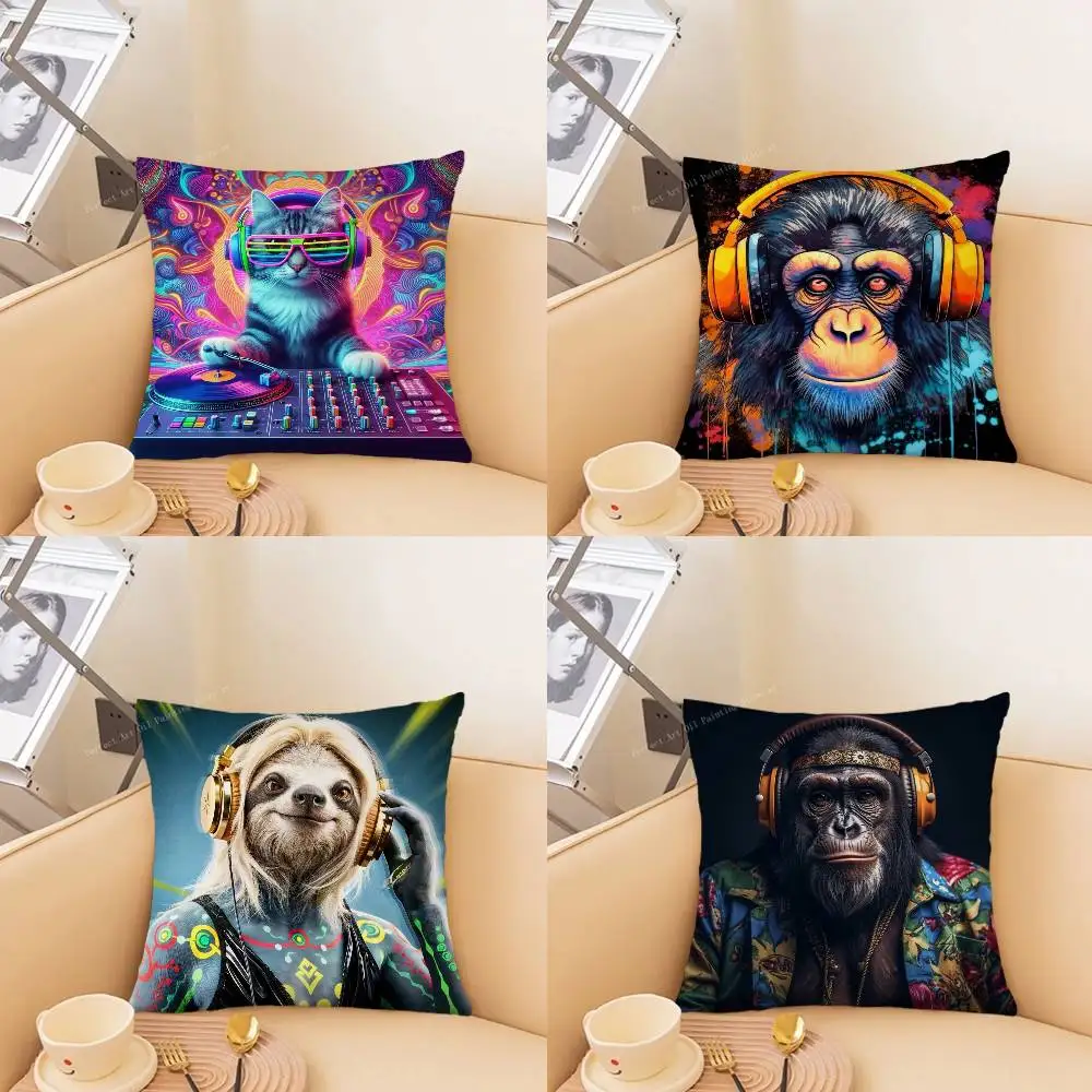 Animal Headphone Dj Music Pillow Case Fashion Square Pillowcase Bedroom Sofa Room Ins Decoration Leisure