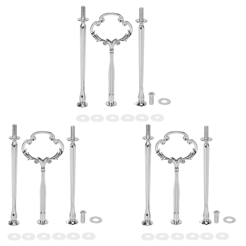 3Set 2 3 Tier Cake Plate Stand Heavy Metal Center Handle Fitting Hardware Rod Shape:Ornate Victoriana