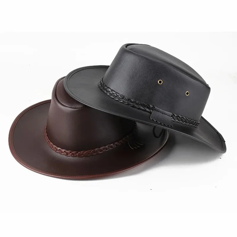 

Cowboy Cosplay Hat Black And Brown Faux Leather Headgear Halloween Carnival Party Role Play Props
