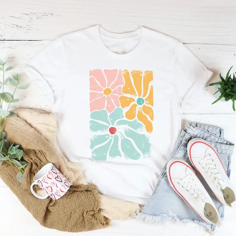 Boho Blumen Hippie Blumenhemd inspiriertes T-Shirt Frühlingsblumen Liebhaber geblümte Blumen Harajuku Ärmel Kleidung Street Tops