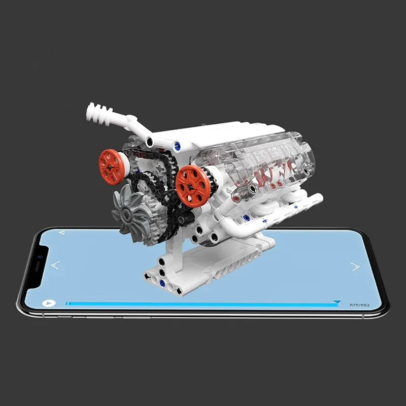V6 Engine Model Simulation Car Engine Movable Assembly Building Block Kit Model Experiment Toy
