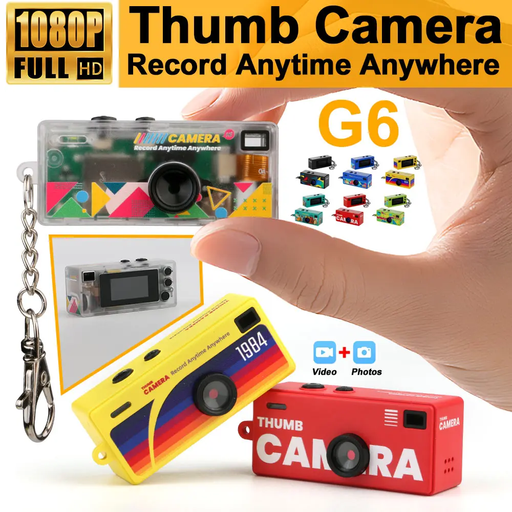 Câmera Mini Retro G6 com Chaveiro, Gravador HD 1080P, Flash Embutido, Foco Automático 130 °   Câmera Portátil com Lente Grande Angular e Tela LCD