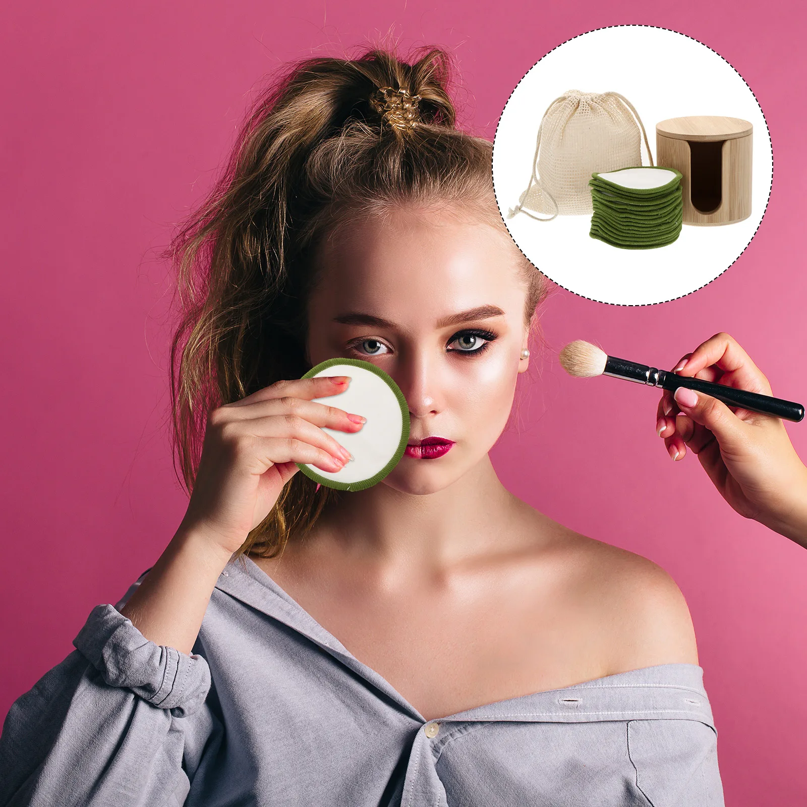 1 set make-up remover pads set bamboevezel herbruikbare gezichtsreinigingsbladerdeeg voor thuisreizen kamperen dames meisjes dames schoonheid