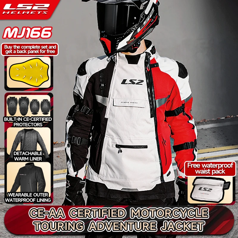 

LS2 MJ166 CE-AA Certified Motorcycle Touring Adventure Jacket with Built-in CE Protectors Detachable Warm Liner Waterproof Linin