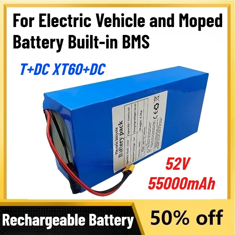 High Magnification New T+DC XT60+DC 52V 55Ah 14S5P Lithium Battery Pack LiPo for Electric Vehicle and Moped Battery Built-in BMS