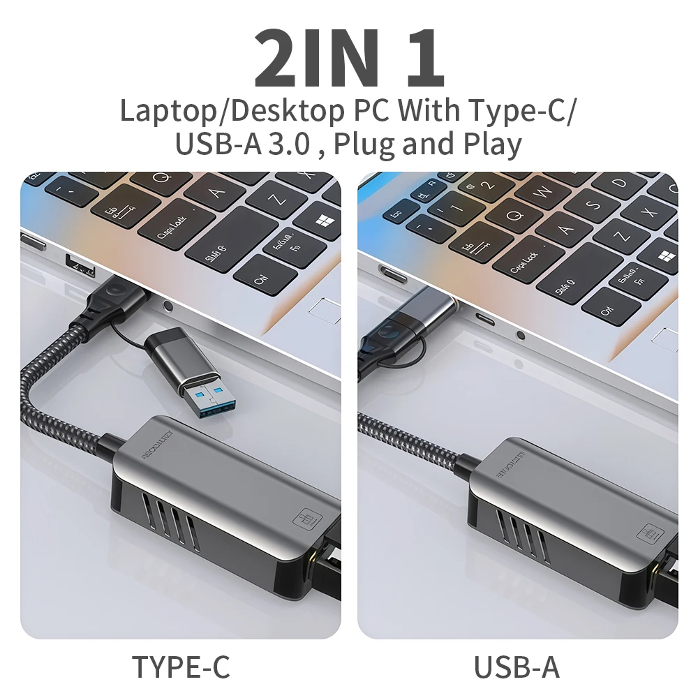 Bild 3: 5000 Mbit/s verkabelter USB-Netzwerkkartenadapter 5 Gbit/s Hochgeschwindigkeits-Gigabit-Netzwerkadapter USB3.0 Typ C auf RJ45-Ethernet-Konverter-HUB