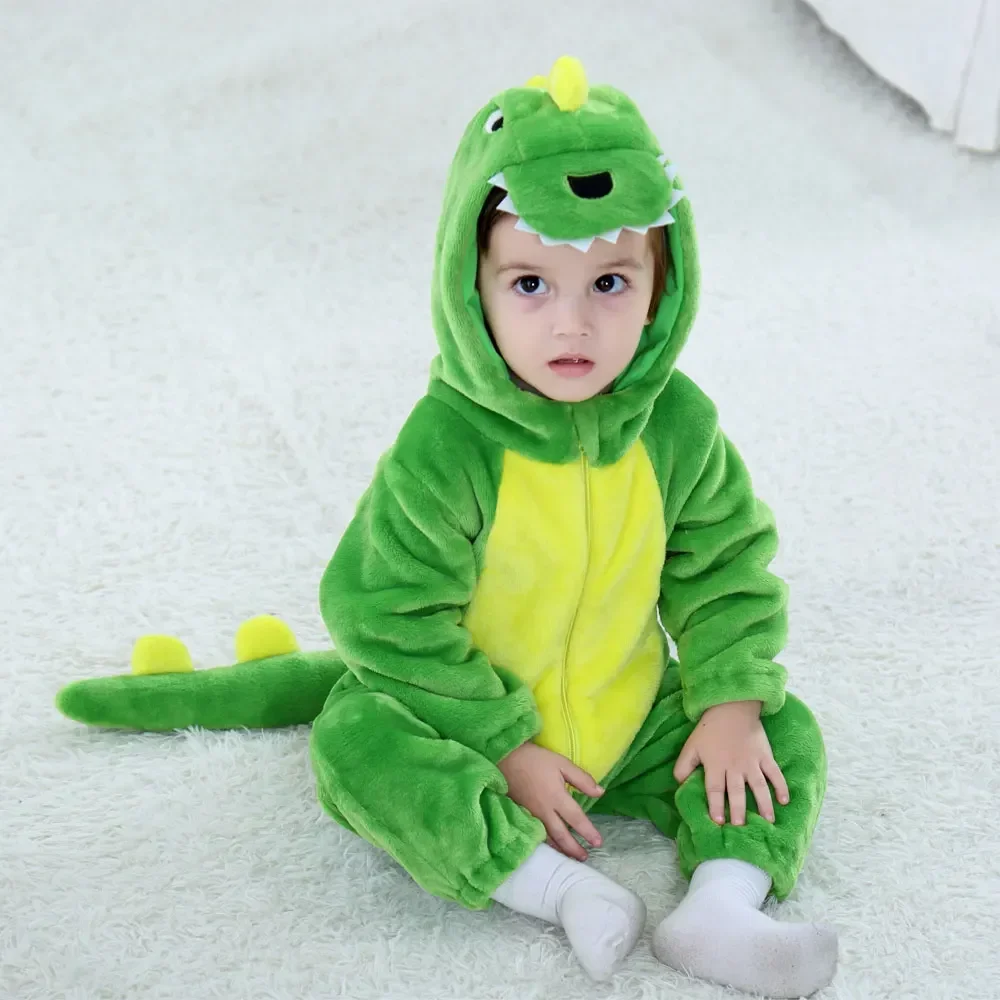 Dziecko kostiumy dinozaurów Kigurumi zielony kreskówka zwierzę niemowlę dziecko body kombinezon dzieci karnawałowa sukienka na imprezę