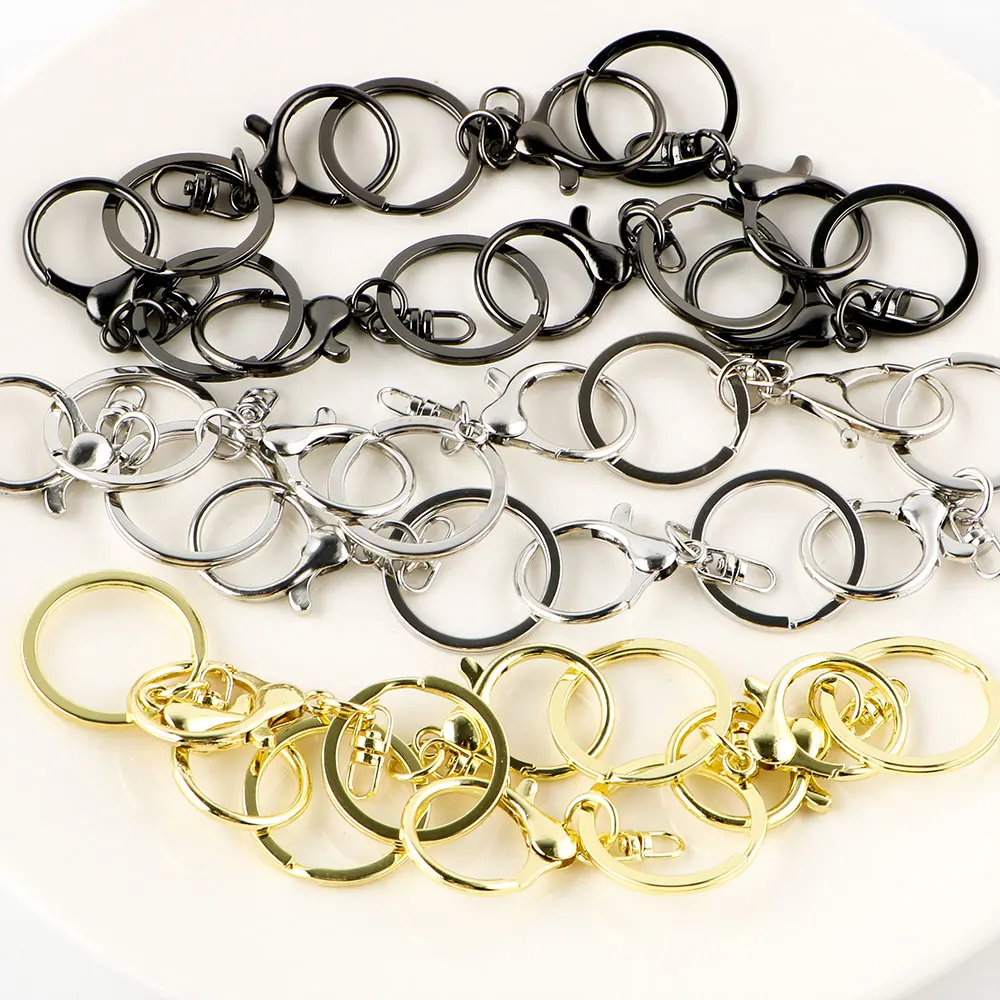 10pcs Metal Keychain Lobster Clasp Round Lobster Clasp Octagonal Clasp Round Ring Hinge Spring Clasp Openable For Key Connector