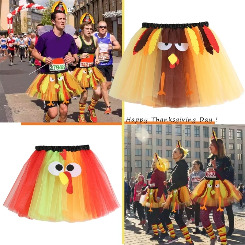 

E15F Thanksgiving Turkey Tutus Skirt Women Turkey Costumes for Halloween Party Role Play Cosplay Layered Tutus Tulle Skirt