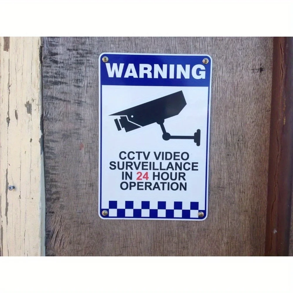 

1PC CCTV Warning Signs, 30x20cm PVC, 2 Installation Methods Adhesive Back For Smooth Surfaces Predrilled Holes For Screws/Nails