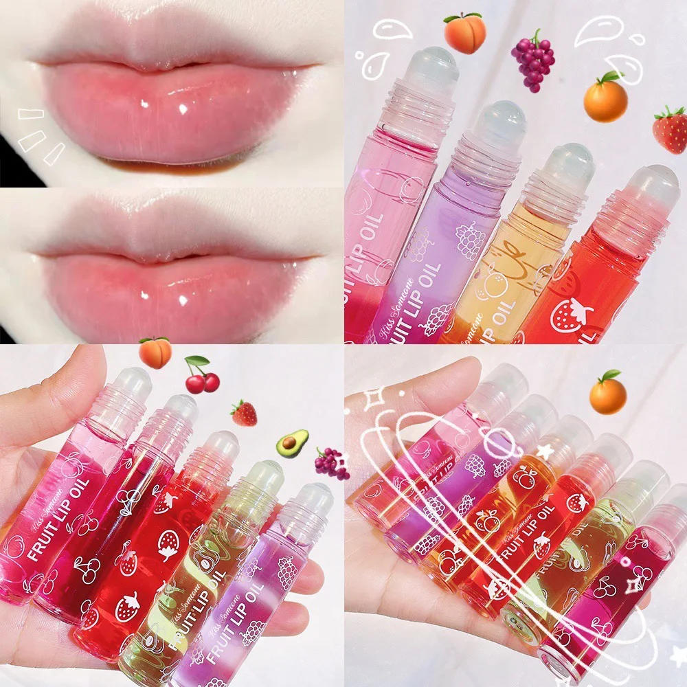 6 Colors Roll-on Fruit Essence Lip Balm Lip Oil Lip Moisturizing Mirror Primer Lip Lipstick Hydrating random Gloss Transparent