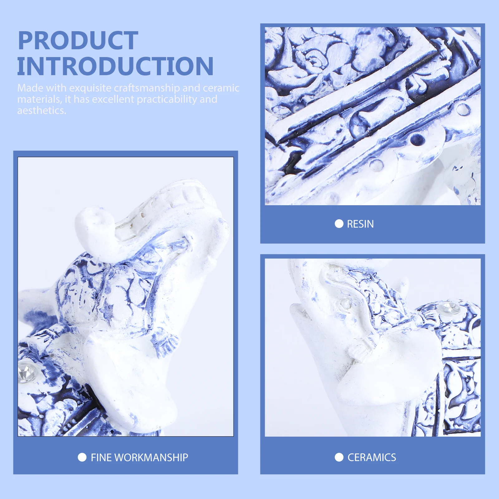 

1Pcs Blue Porcelain Elephant Art Sculpture Resin Ornament for Desk Table Living Room Decoration Resin Elephant Decoration