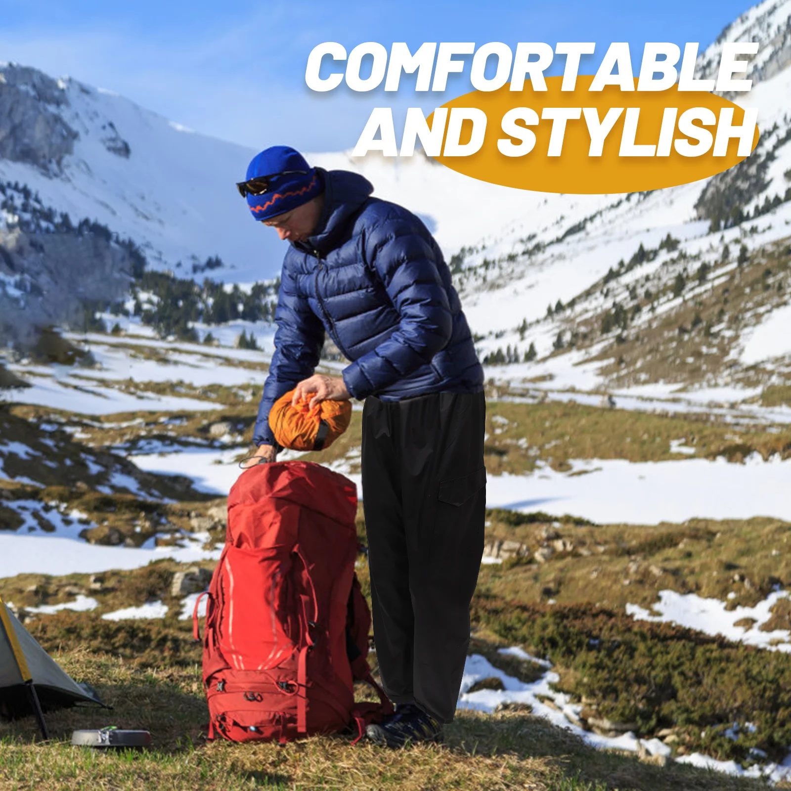 

Lightweight Waterproof Pants Breathable Rain-Proof Outdoor Pant with Elastic Waistband for Travel Camping Hiking Fishing