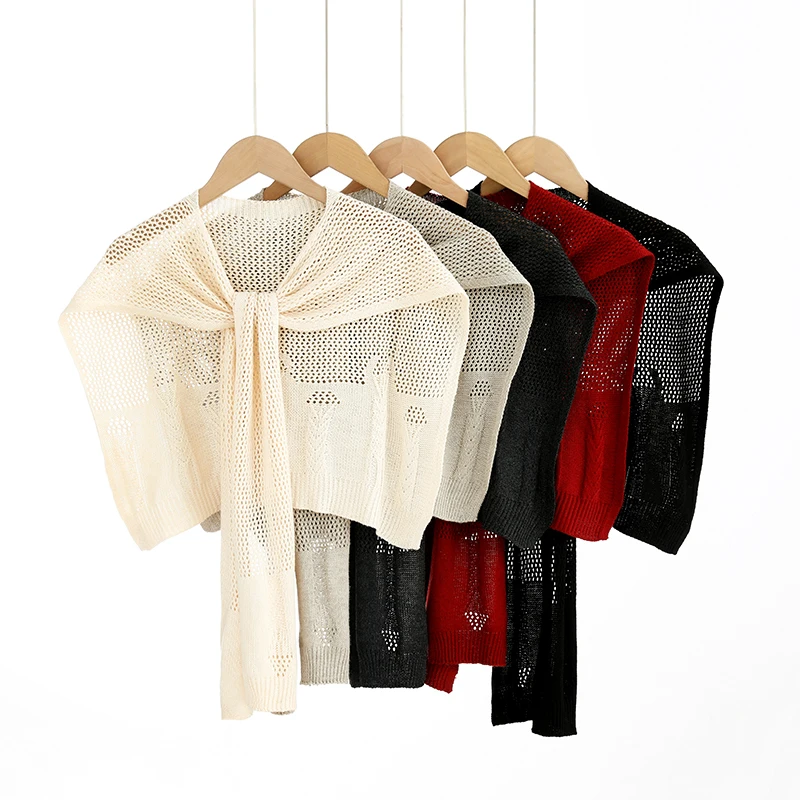 

Shawl Women's Spring and Summer New Style Solid Color Versatile Knitted Hollow Fashion Air Conditioning Room Shoulder Protection