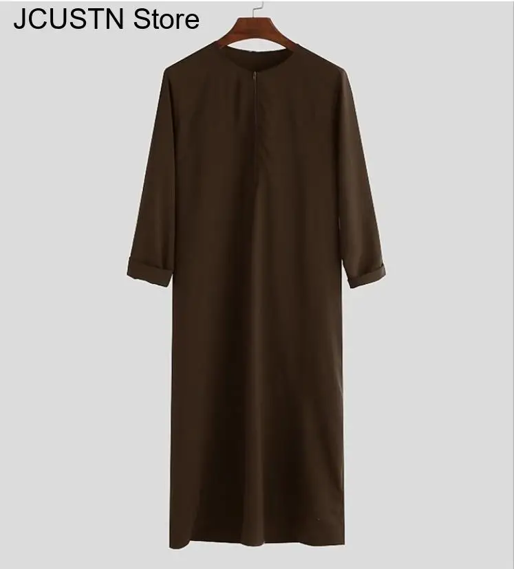 حجم كبير 3Xl 4Xl 5Xl الرجال مسلم رداء طويل الأكمام عباية الجلباب بلون المملكة العربية السعودية فستان سستة قميص الجولة الرقبة تي شيرت
