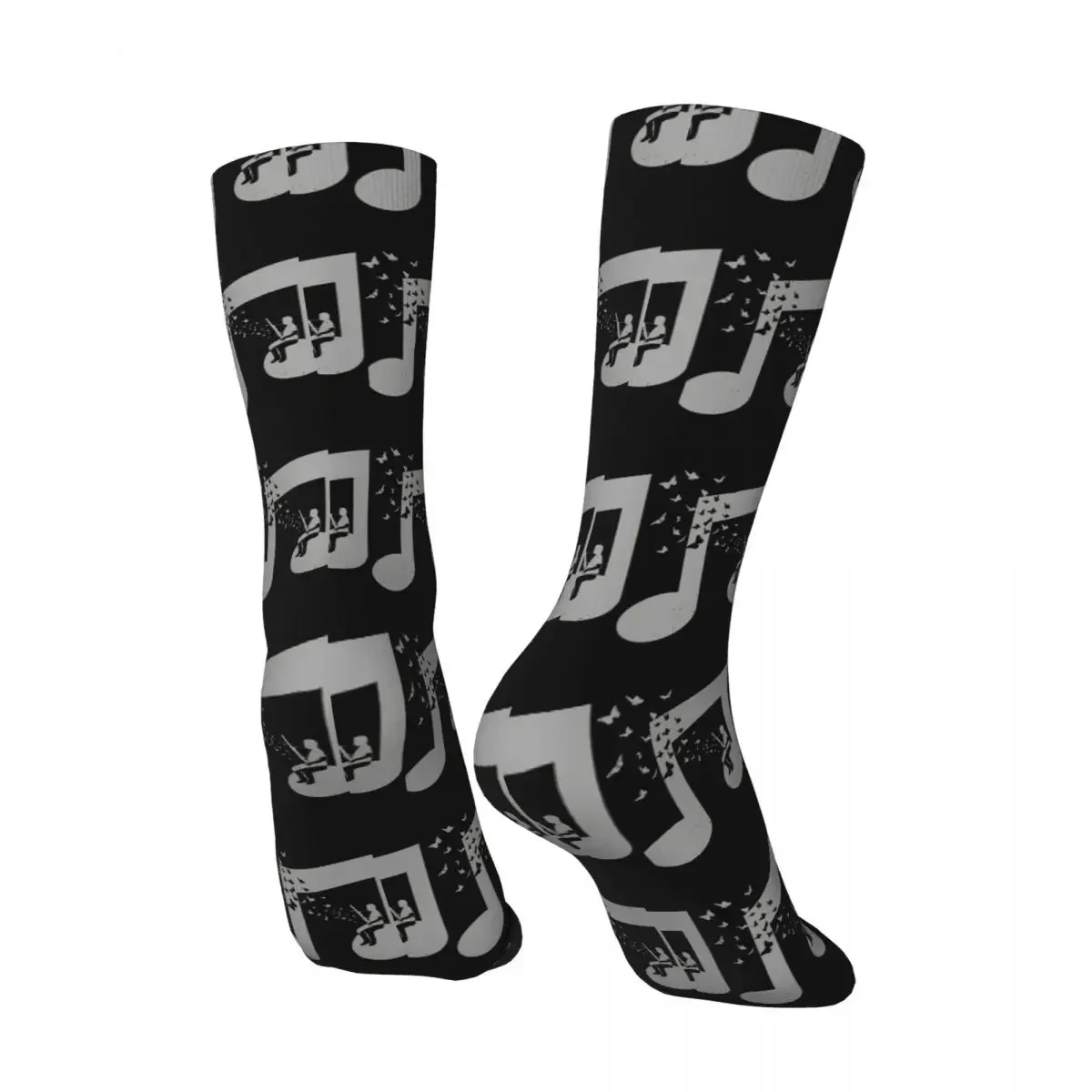 Funny Crazy Sock for Men Bassoon Hip Hop Harajuku Music Notes Seamless Pattern Printed Boys Crew Sock Novelty Gift