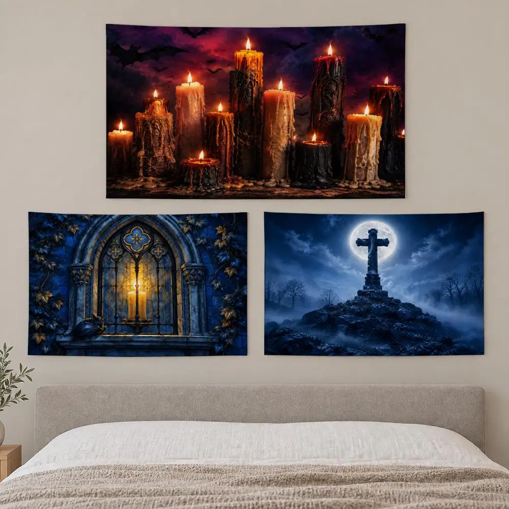 Moon Cross Ritual Tapestry Custom Living Bedroom Party Dormitory interior Wall bohemian Decoration Attached clip
