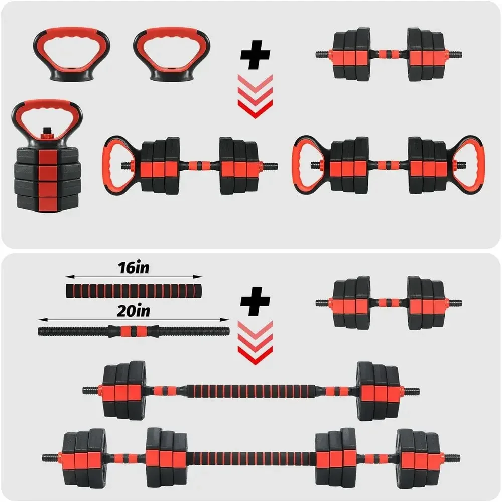 All-in-One 88lbs Adjustable Dumbbell Set - 4-in-1 Weight System for Barbell, Kettlebell, and Home Gym Workouts