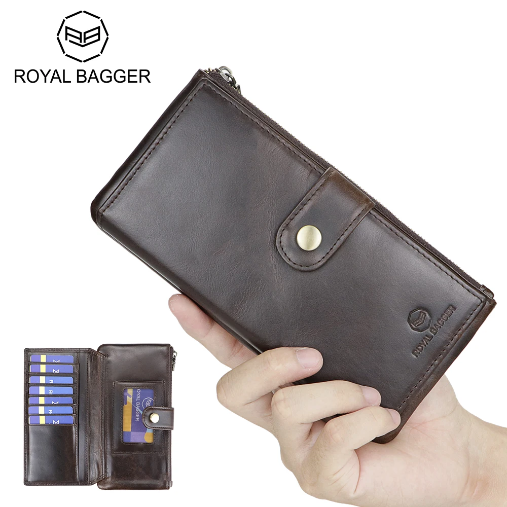 Royal Bagger Vintage Long Wallets for Men, Genuine Leather Bifold Male Wallet, Casual Multi-card Slots Card Holder 1940