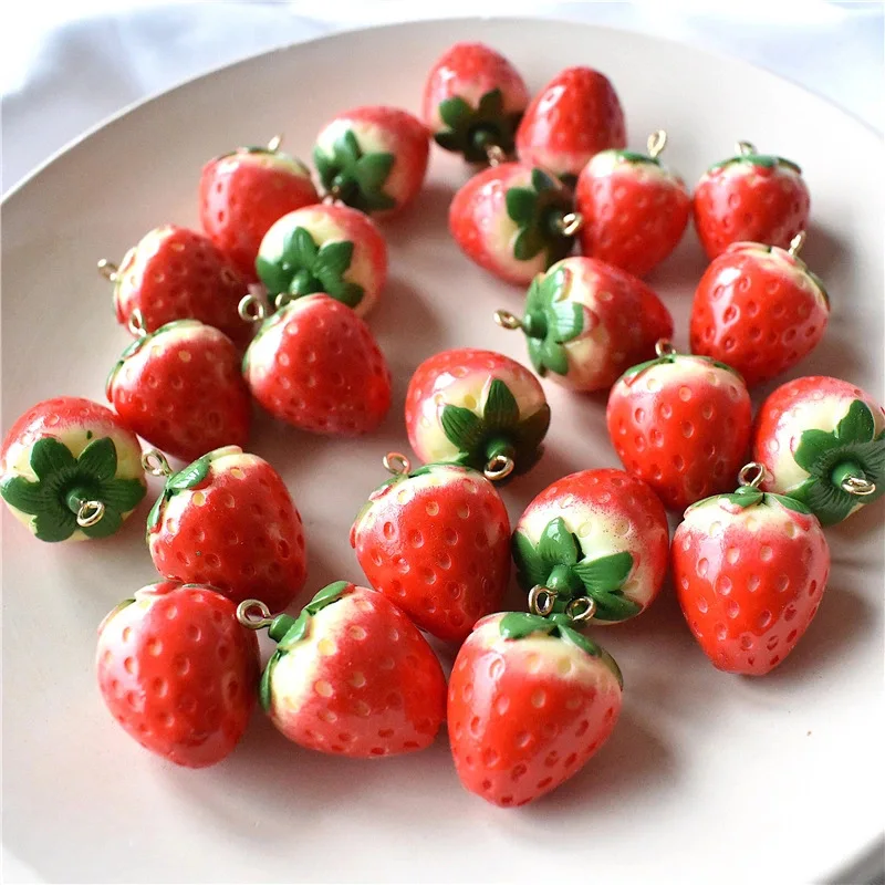 SG04 5pcs Cute Strawberry Fruit Resin Handmade Miniature Food Art Supply Charm Beads Making DIY Earrings Bracelet Necklace