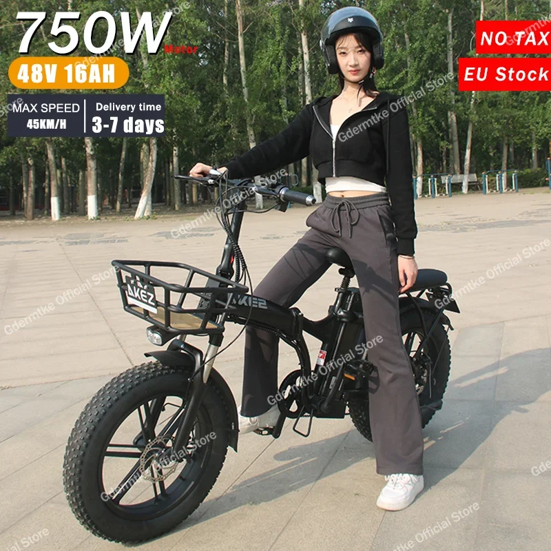 AKEZ Electric Bicycle 750W Motor 48V16AH Battery Ebike 20MPH Speed 50km Range 20*4.0 Fat Tire Disc Brake Off-road Electric Bike