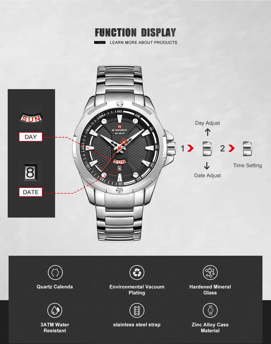 Men’s Watches Top Luxury Brand NAVIFORCE Analog Watch Men Stainless Steel Waterproof Quartz Wristwatch Date Relogio Masculino