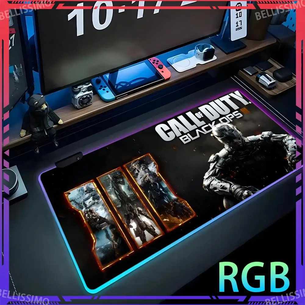 RGB C_Call of Duty B_Black Ops III MousePad Cute Keyboard Pad Desktop Accessories Anime Desk Mat 1000x500x4mm Luminous Mouse Pad