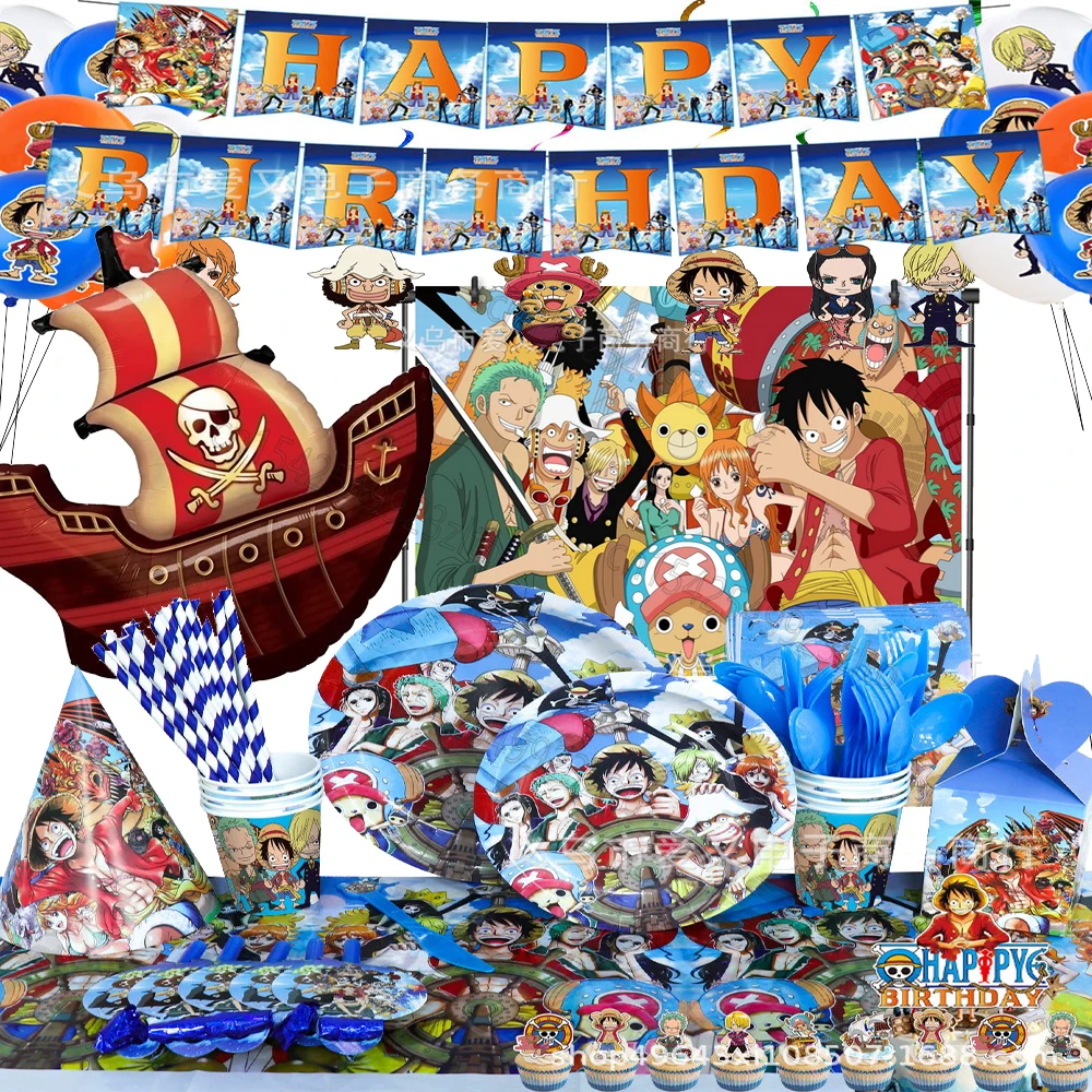 Аниме цельный Декор на день рождения Luffies Zoros воздушные шары столовая посуда флаг шляпа фоны для будущей мамы детские праздничные принадлежности подарок игрушка