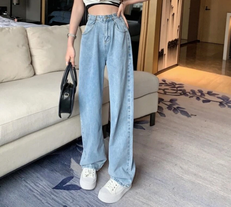 

DemonGirl Pink High Waisted Jeans for Women Adjustable Waist Jeans Woman 2023 Summer Streetwear Wide Leg Pants Casual Mom Jeans