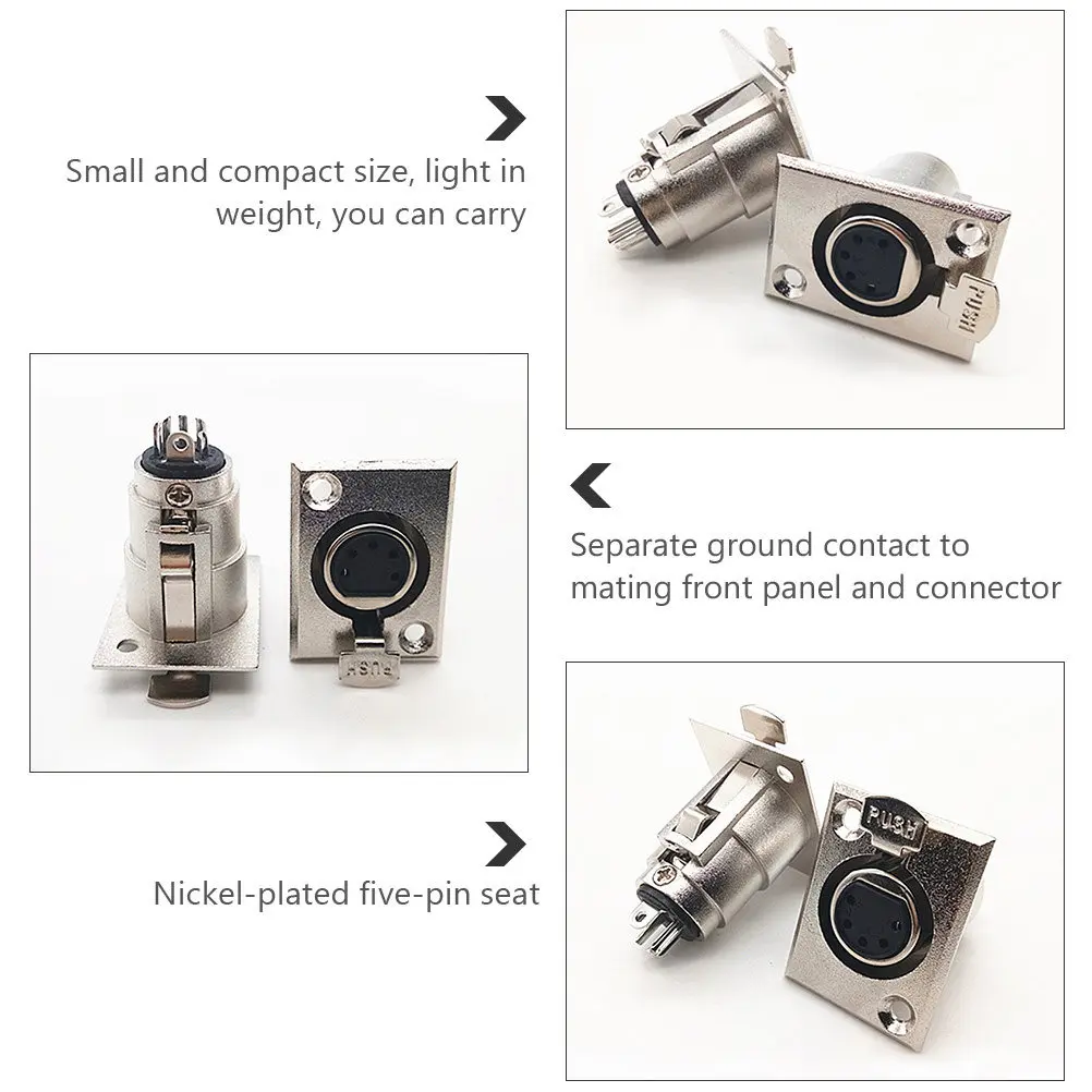 2Pcs Xlr Female Panel Connector 5-Pin Nickel-Plated Audio Speaker Socket Chassis Mount for Microphone Amplifier Sound Systems