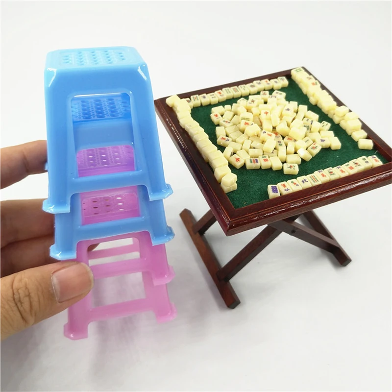 1/12 Scale Soldier Mahjong Table Chair Stool 6-Inch Movable Doll Model Scene Accessories Collection Children Toys Gift Ornaments