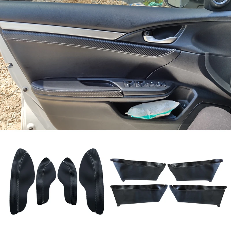 

4pcs Soft Leather Door Armrest Cover For Honda Civic 10th Gen 2016 2017 Door Panels Cover Trim Black with Carbon Texture Splice