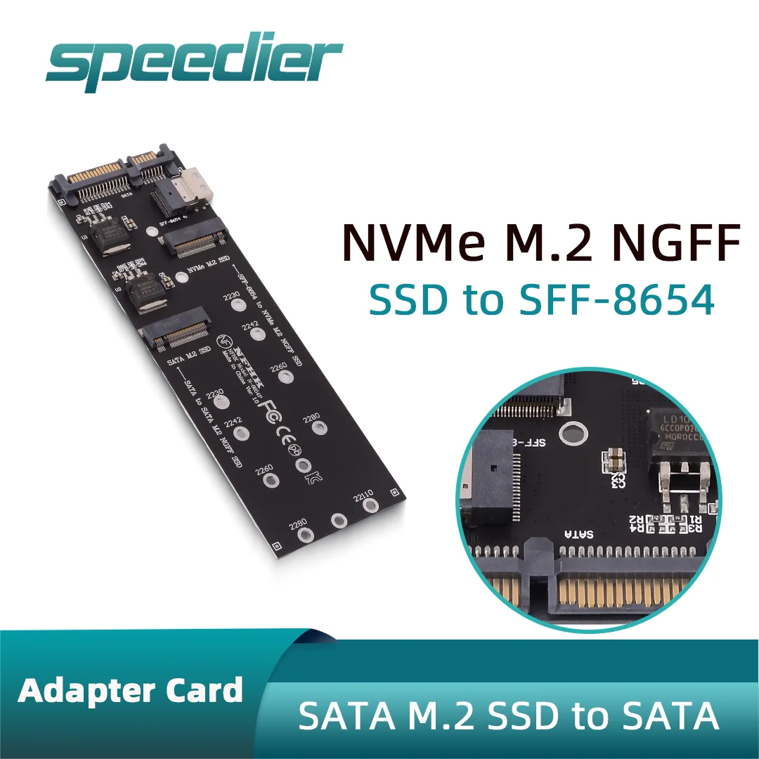 

SATA M.2 SSD To SATA, NVMe M2 NGFF SSD To SFF-8654 Adapter Card for Server Storage Device Workstation DIY Host