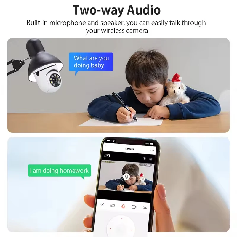 E27 لمبة مراقبة كاميرا الأمن في الهواء الطلق التلقائي للرؤية الليلية اللون داخلي كشف الحركة التركيز التكبير كاميرا واي فاي