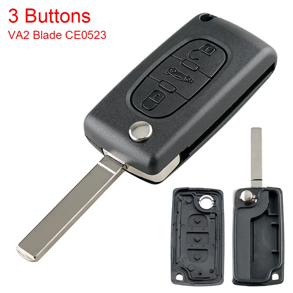 

3 Buttons Entry Replacement Flip Folding Car Key Shell Case Fit for Citroen C2 C3 C4 C5 C6 with Uncut Car Flip Key