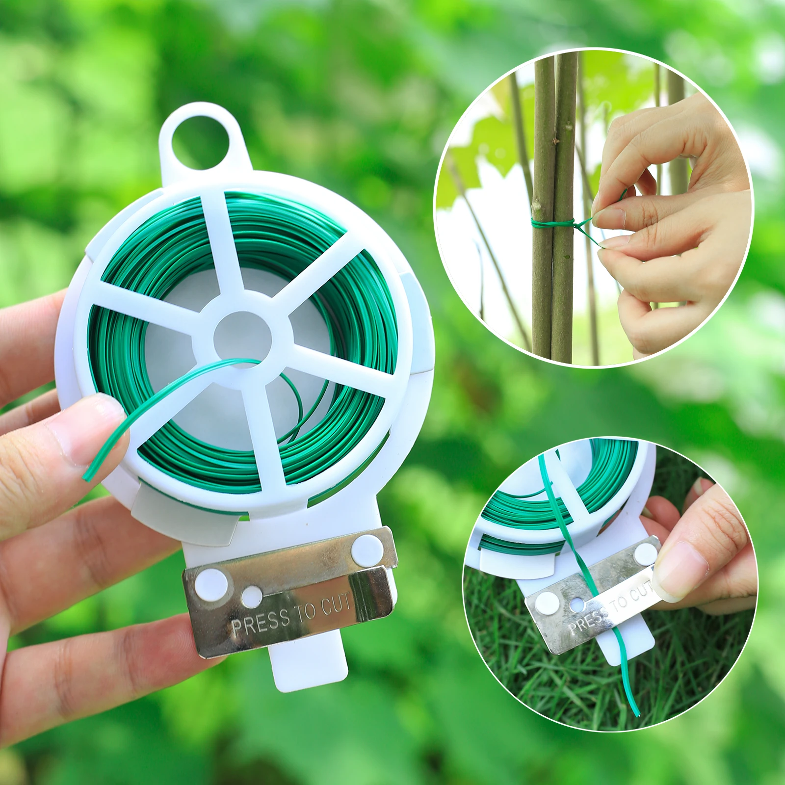 

Garden Twist Tie Reusable Green Coated String With Cutter Sturdy Plant Twist Tie Gardening Vegetable Grafting Fixer Supplies 1Pc