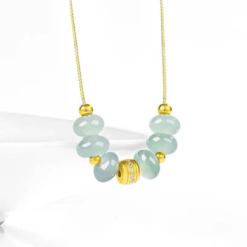 

Authentic Natural A-grade Jade Blue Water Aabacus Bead S925 Silver Inlaid Ice Jade Pendant For Women's Charms Chain Drop Ship