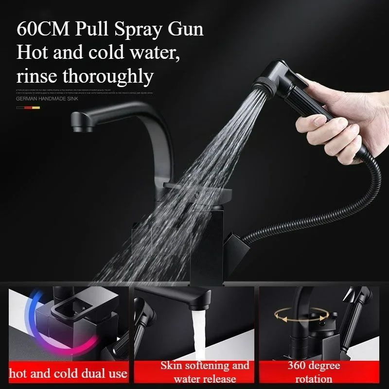 ステンレス製プルアウト式モダンキッチン水栓、スプレーガン付き温冷水混合栓、デッキマウント式家庭用アクセサリー