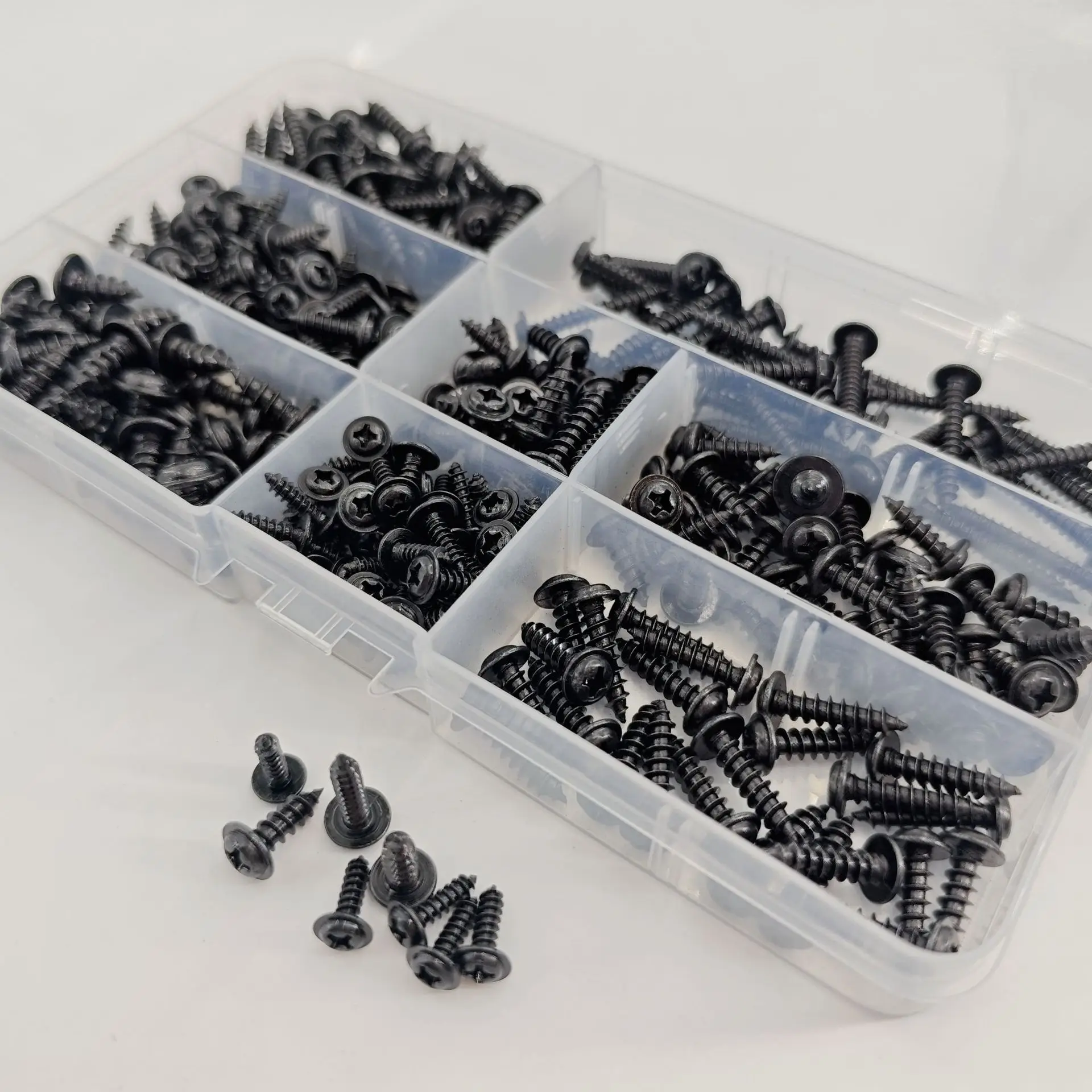 340pcs Pan Head Tapping Screw Cross Head M3/M4/M3.5/M4.8 Self Tapping Screw Set Assortment Kit Black Furniture Carbon Steel