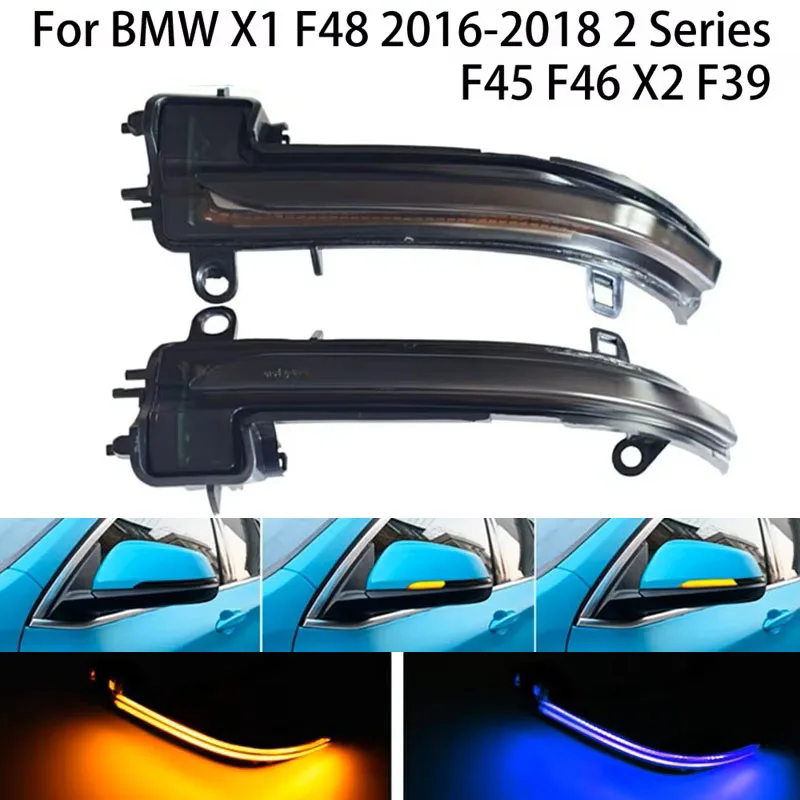 

For BMW 2 Series/X1/X2 F48/F45/F46/F39 2015-2018 Dynamic LED Car Turn Signal Flowing Blinker Blue/Yellow Light Black Housing