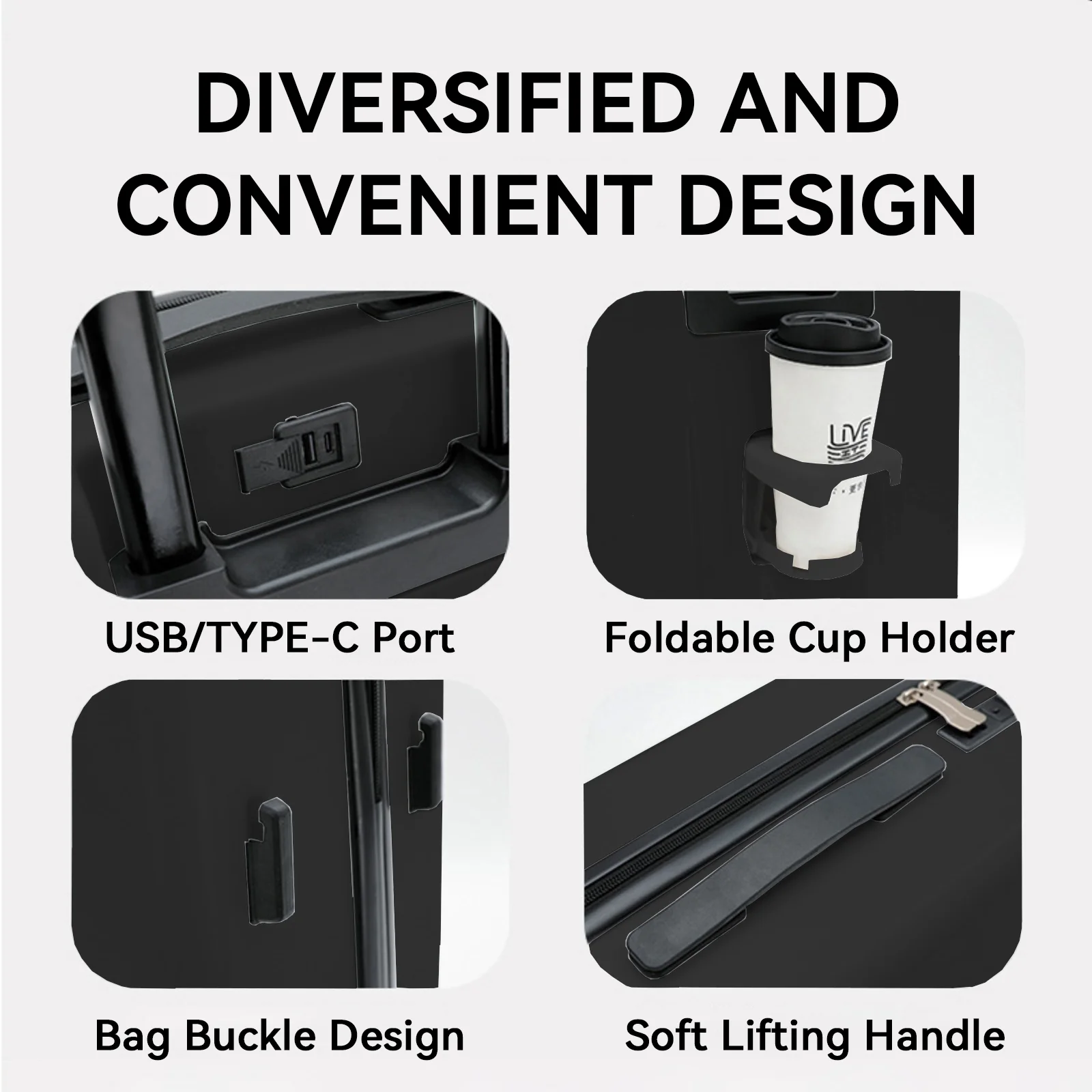 20 Inch Front Opening Cabin Suitcase Spinner Wheel Travel Rolling Luggage For Men Women Trolley Case With TSA Lock,USB Charging