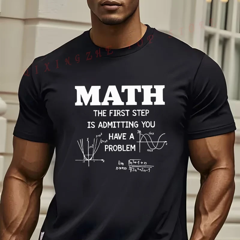 

Мужская футболка с графическим принтом «MATH» — черная футболка с юмористическим дизайном и крупным белым текстом, повседневные футболки с короткими рукавами