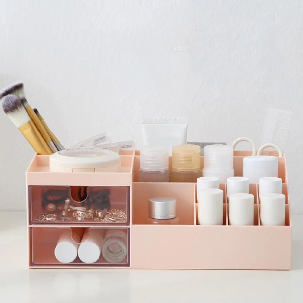 

Desktop Storage Box with Compartments Drawer -saving Plastic Case Stylish Sundries Organizer (Pink)